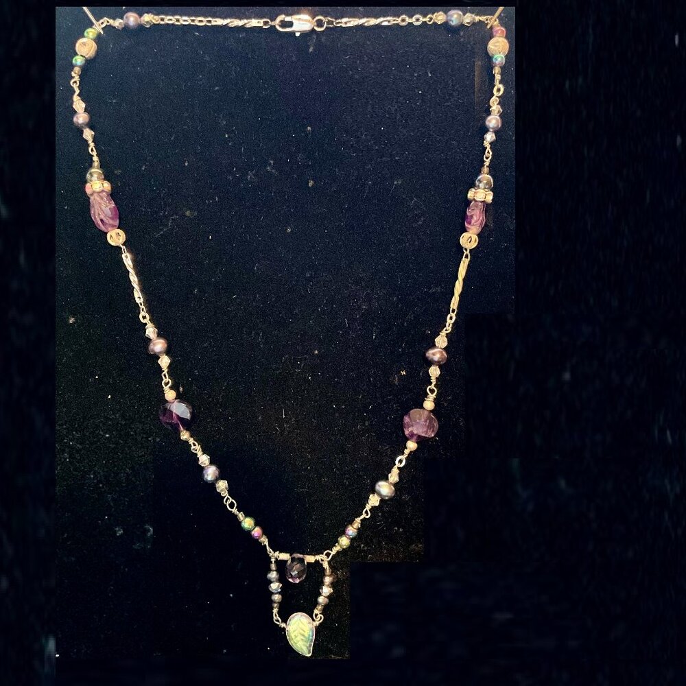 18"  genuine freshwater pearl/Sterling silver necklace with faceted amethyst